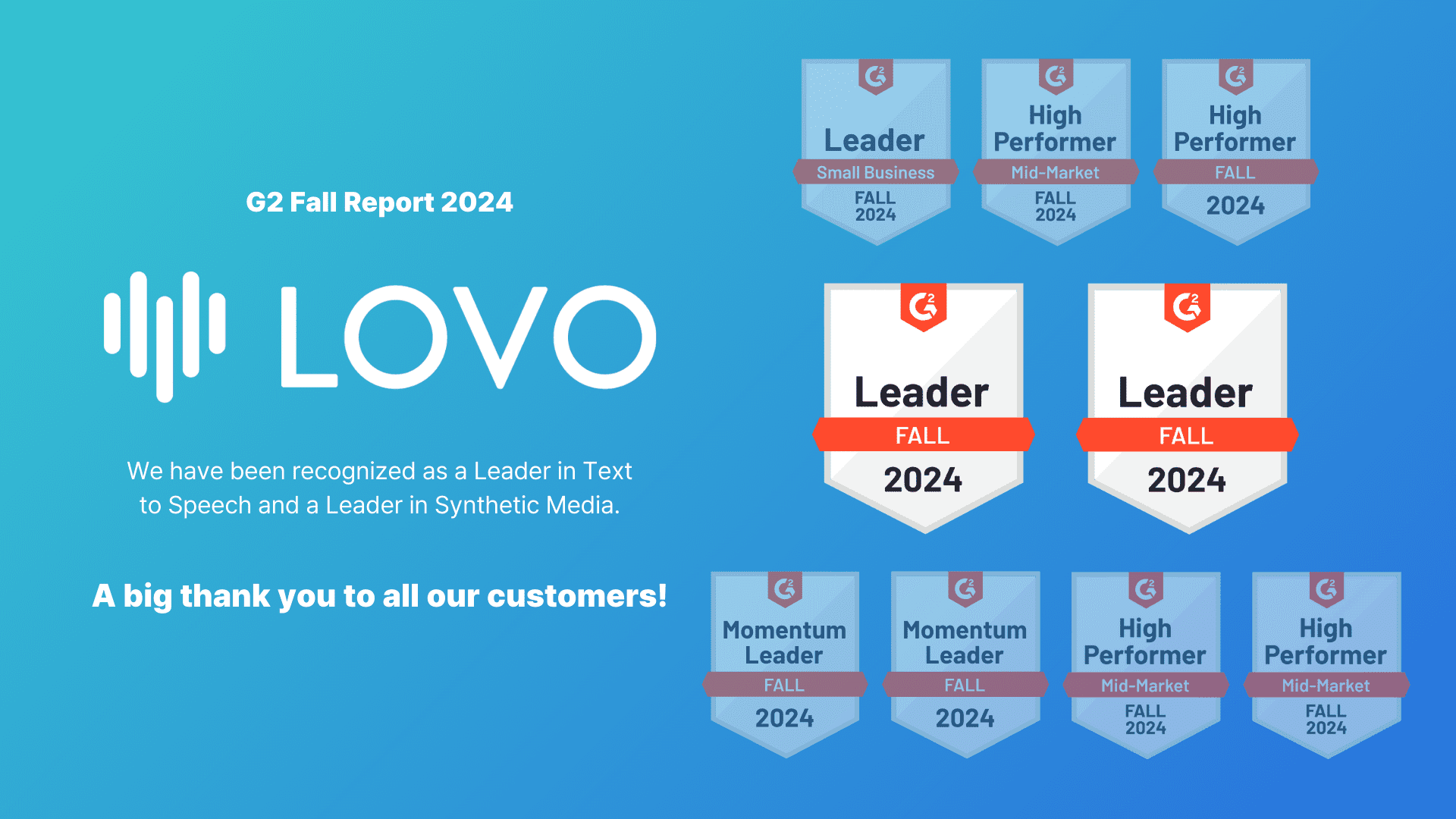 LOVO | Leaders in Text to Speech in G2’s Fall 2024 Awards